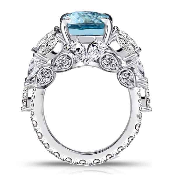 Aquamarine Ring - 925 Sterling Silver 3 Stone Radiant Cut Engagement Ring