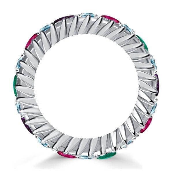 Oval Cut Multi Color Gemstone Wedding Band in 925 Sterling Silver