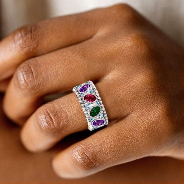 Oval Cut Multi Color Gemstone Wedding Band in 925 Sterling Silver
