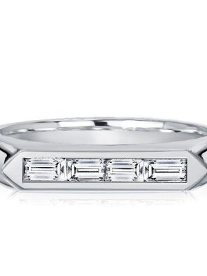 Baguette Cut Wedding Band - 925 Sterling Silver Anniversary Ring