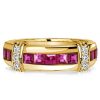 Invisible Set Asscher Cut Ruby Wedding Band in 18K Gold Plated Sterling Silver