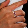 Invisible Set Asscher Cut Ruby Wedding Band in 18K Gold Plated Sterling Silver