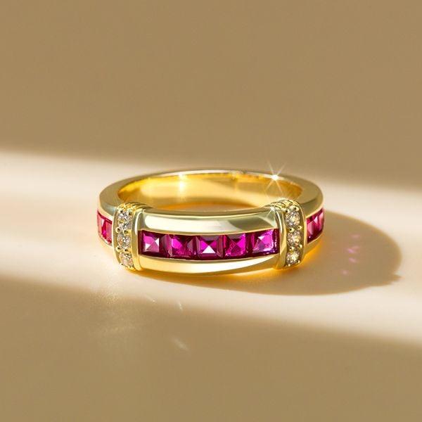 Invisible Set Asscher Cut Ruby Wedding Band in 18K Gold Plated Sterling Silver