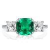 Three Stone Cushion Cut Green Engagement Ring in Rhodium Plated 925 Sterling Silver