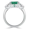 Three Stone Cushion Cut Green Engagement Ring in Rhodium Plated 925 Sterling Silver