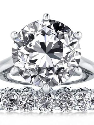 925 Sterling Silver 6 Prong Round Diamond Solitaire Engagement Ring with Rhodium Finish