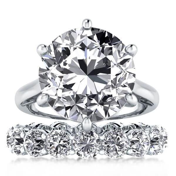 925 Sterling Silver 6 Prong Round Diamond Solitaire Engagement Ring with Rhodium Finish