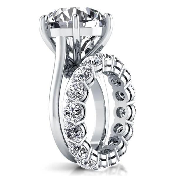 925 Sterling Silver 6 Prong Round Diamond Solitaire Engagement Ring with Rhodium Finish
