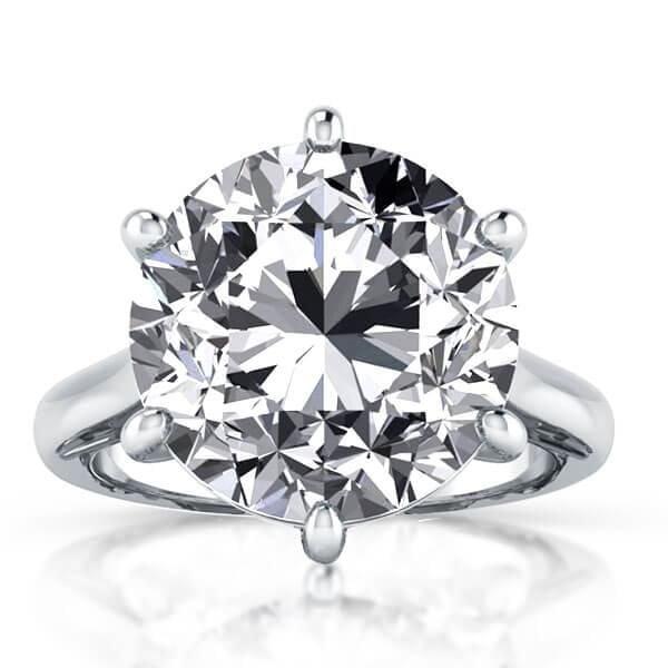 925 Sterling Silver 6 Prong Round Diamond Solitaire Engagement Ring with Rhodium Finish