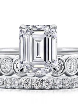 9.05 CT. TW. Solitaire Bezel Stackable Band Set in Sterling Silver
