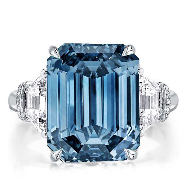 Blue Topaz Emerald Cut Three Stone Ring - 925 Sterling Silver