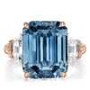 Blue Topaz Emerald Cut Three Stone Ring - 925 Sterling Silver