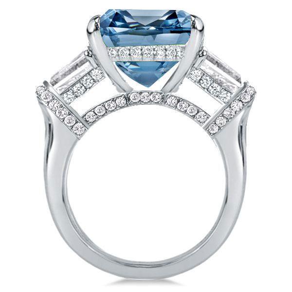 Blue Topaz Emerald Cut Three Stone Ring - 925 Sterling Silver