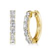 18K Gold Plated Sterling Silver Emerald Cut White Sapphire Hoop Earrings (2.40 CTW)