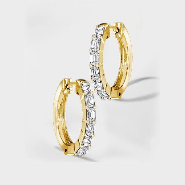 18K Gold Plated Sterling Silver Emerald Cut White Sapphire Hoop Earrings (2.40 CTW)