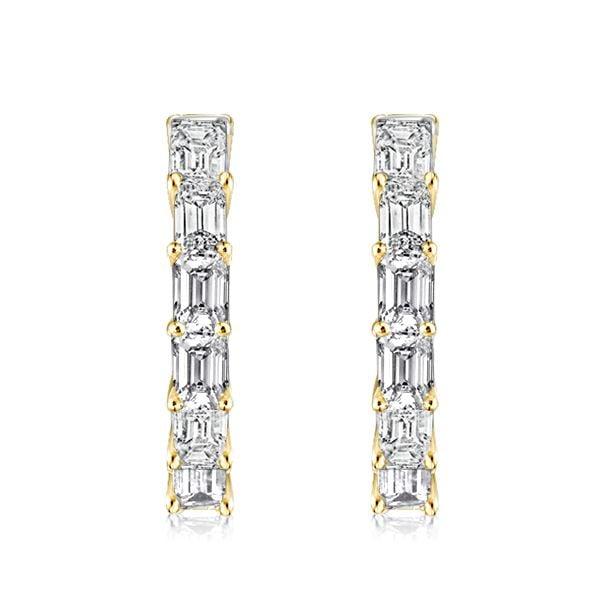 18K Gold Plated Sterling Silver Emerald Cut White Sapphire Hoop Earrings (2.40 CTW)