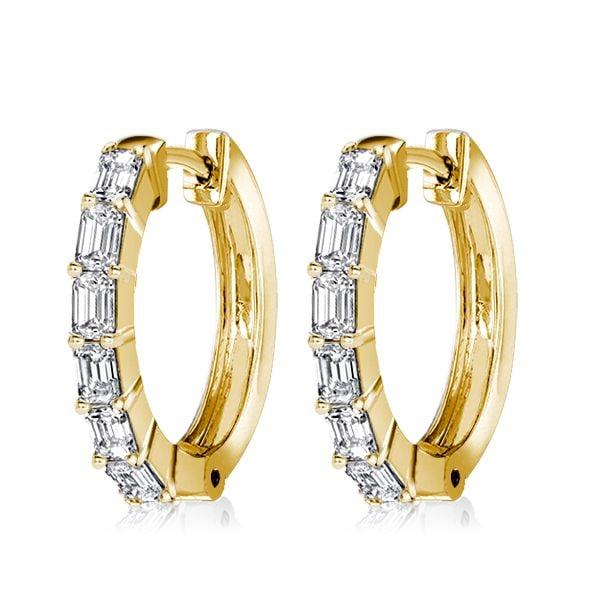 18K Gold Plated Sterling Silver Emerald Cut White Sapphire Hoop Earrings (2.40 CTW)