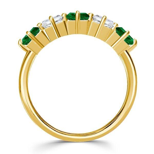 Asscher Cut Green Emerald Half Eternity Wedding Band in 18K Gold Plated Sterling Silver