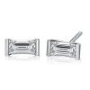 Sterling Silver Baguette Cut Stud Earrings for Women with Rhodium Finish
