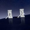 Sterling Silver Baguette Cut Stud Earrings for Women with Rhodium Finish