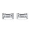 Sterling Silver Baguette Cut Stud Earrings for Women with Rhodium Finish