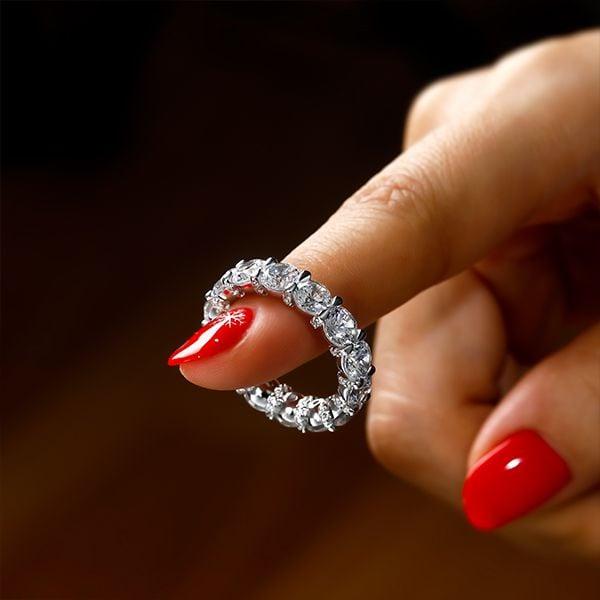 Eternity Round Created White Sapphire Wedding Band in 925 Sterling Silver