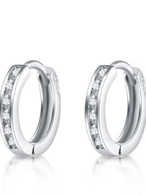 White Sapphire Hoop Earrings in Sterling Silver - Channel Setting, 0.35 CT TW