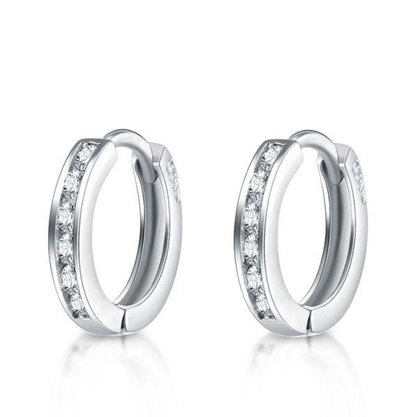 White Sapphire Hoop Earrings in Sterling Silver - Channel Setting, 0.35 CT TW