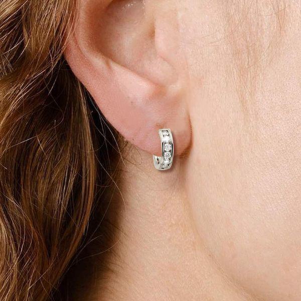 White Sapphire Hoop Earrings in Sterling Silver - Channel Setting, 0.35 CT TW