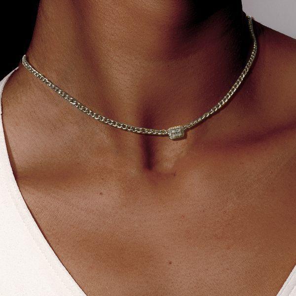 Baguette Halo Pendant Necklace - 925 Sterling Silver - Choice of Chain Length