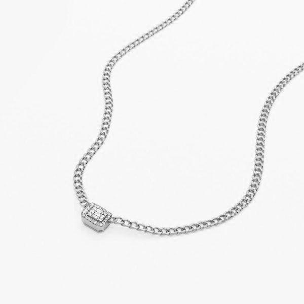 Baguette Halo Pendant Necklace - 925 Sterling Silver - Choice of Chain Length
