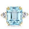 18K Gold Plated Sterling Silver Three Stone Aquamarine Engagement Ring (11.26 CTW)