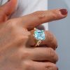 18K Gold Plated Sterling Silver Three Stone Aquamarine Engagement Ring (11.26 CTW)
