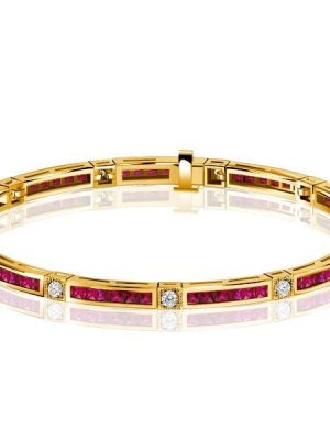 Princess Cut Ruby and Sapphire Tennis Bracelet in 18K Gold Plated Sterling Silver