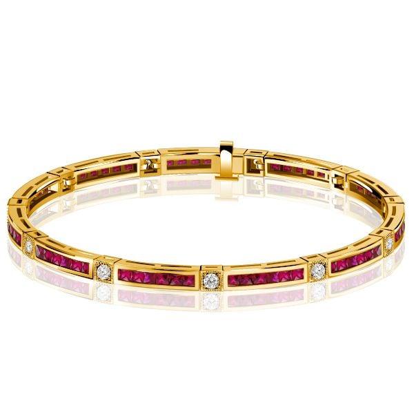 Princess Cut Ruby and Sapphire Tennis Bracelet in 18K Gold Plated Sterling Silver