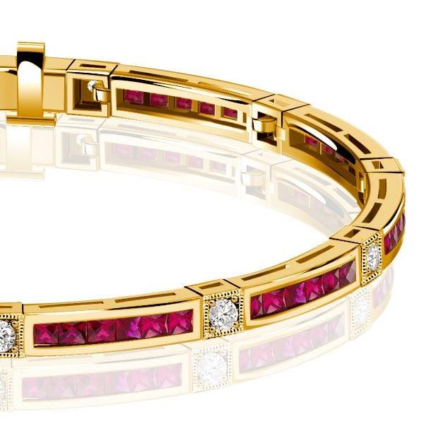 Princess Cut Ruby and Sapphire Tennis Bracelet in 18K Gold Plated Sterling Silver
