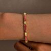 Princess Cut Ruby and Sapphire Tennis Bracelet in 18K Gold Plated Sterling Silver