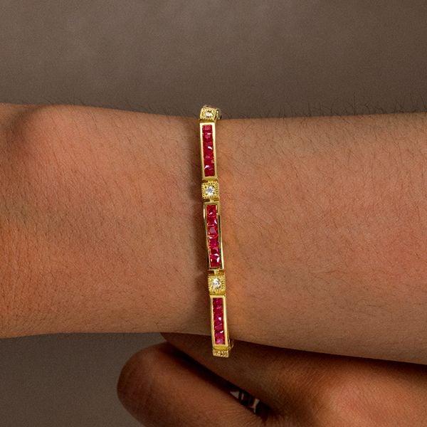 Princess Cut Ruby and Sapphire Tennis Bracelet in 18K Gold Plated Sterling Silver