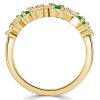 18K Gold Plated Sterling Silver Emerald Leaf Wedding Band Ring with Floral Design