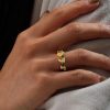 18K Gold Plated Sterling Silver Emerald Leaf Wedding Band Ring with Floral Design