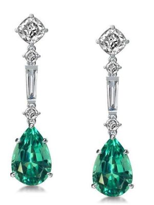 Sterling Silver Pear Cut Emerald Drop Earrings | 15.12 CT. TW.