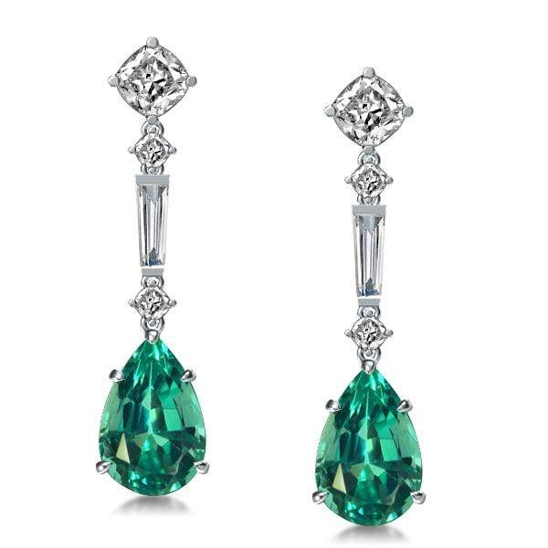 Sterling Silver Pear Cut Emerald Drop Earrings | 15.12 CT. TW.