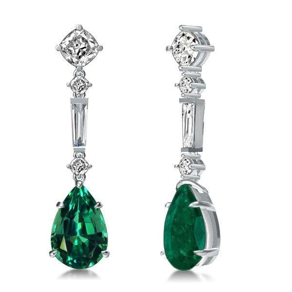 Sterling Silver Pear Cut Emerald Drop Earrings | 15.12 CT. TW.