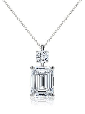 Emerald Cut Sterling Silver Pendant Necklace - 16-22 Inch Chain