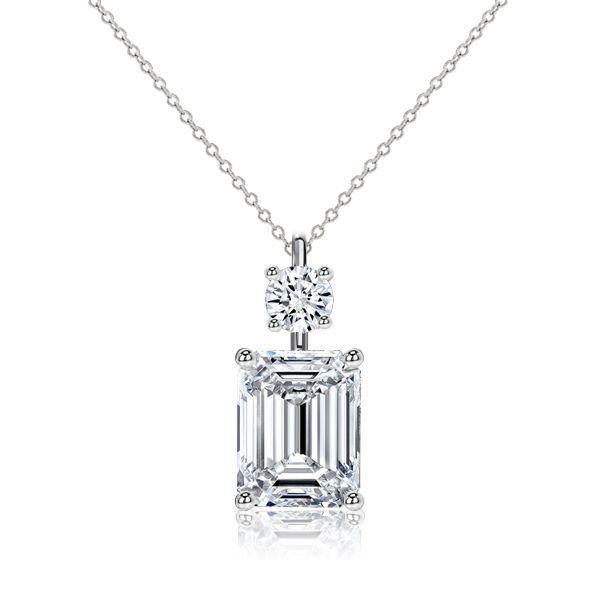 Emerald Cut Sterling Silver Pendant Necklace - 16-22 Inch Chain