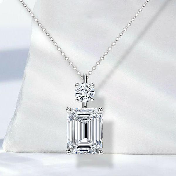 Emerald Cut Sterling Silver Pendant Necklace - 16-22 Inch Chain