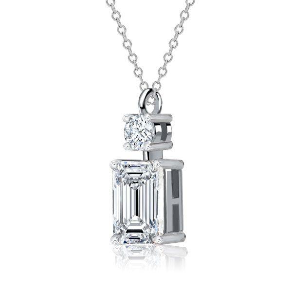Emerald Cut Sterling Silver Pendant Necklace - 16-22 Inch Chain
