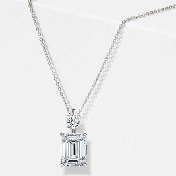 Emerald Cut Sterling Silver Pendant Necklace - 16-22 Inch Chain