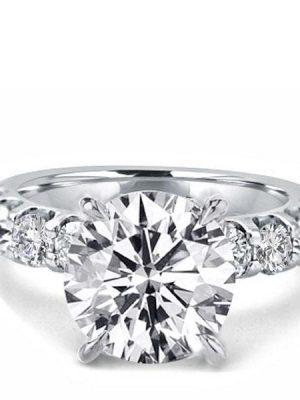 Classic Round Created White Sapphire Engagement Ring - Sterling Silver CZ