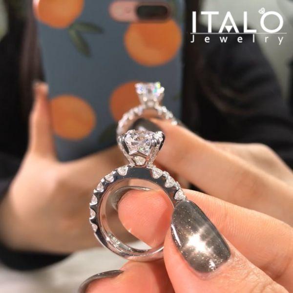 Classic Round Created White Sapphire Engagement Ring - Sterling Silver CZ